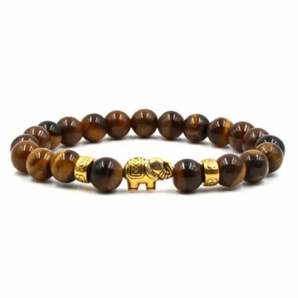 🔴 Bracelet - Gold Elephant Tiger's Eye - Picture 1 of 1